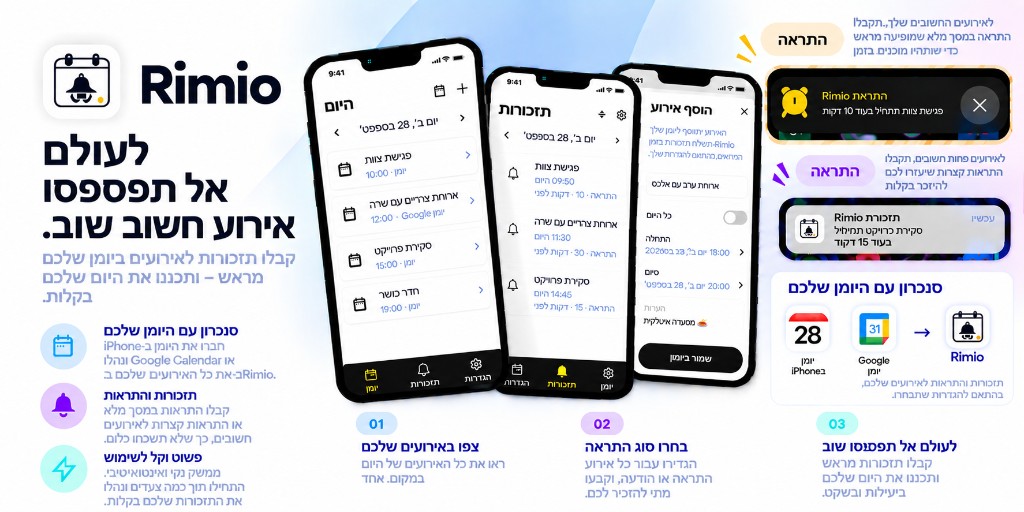 סקירת Rimio: שילוב יומן המכשיר, התראות והתרעות ותמיכה ב-Google Calendar